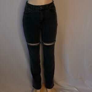 Bebe Bling Slit Jeans Grey Wash Rhinestone Cutout Knee Denim 8/29 NWT